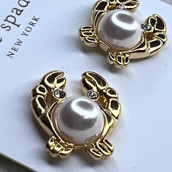 NWT Cute Kate Spade ♠️ Gold Tone Crab With Pearl Stud Earrings CUTE! - Picture 3 of 3